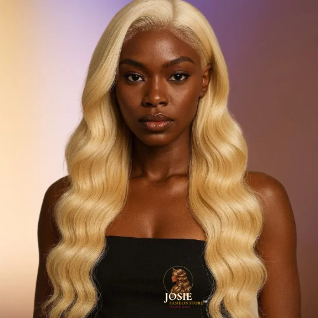 Body wave lace front wig 20 inch platinum blonde 613 front view