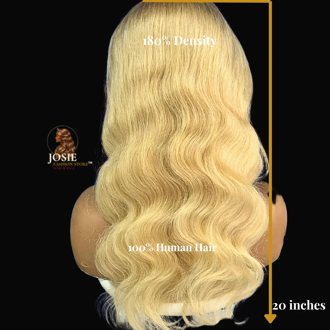 Body wave lace front wig 20 inch platinum blonde 613 front view