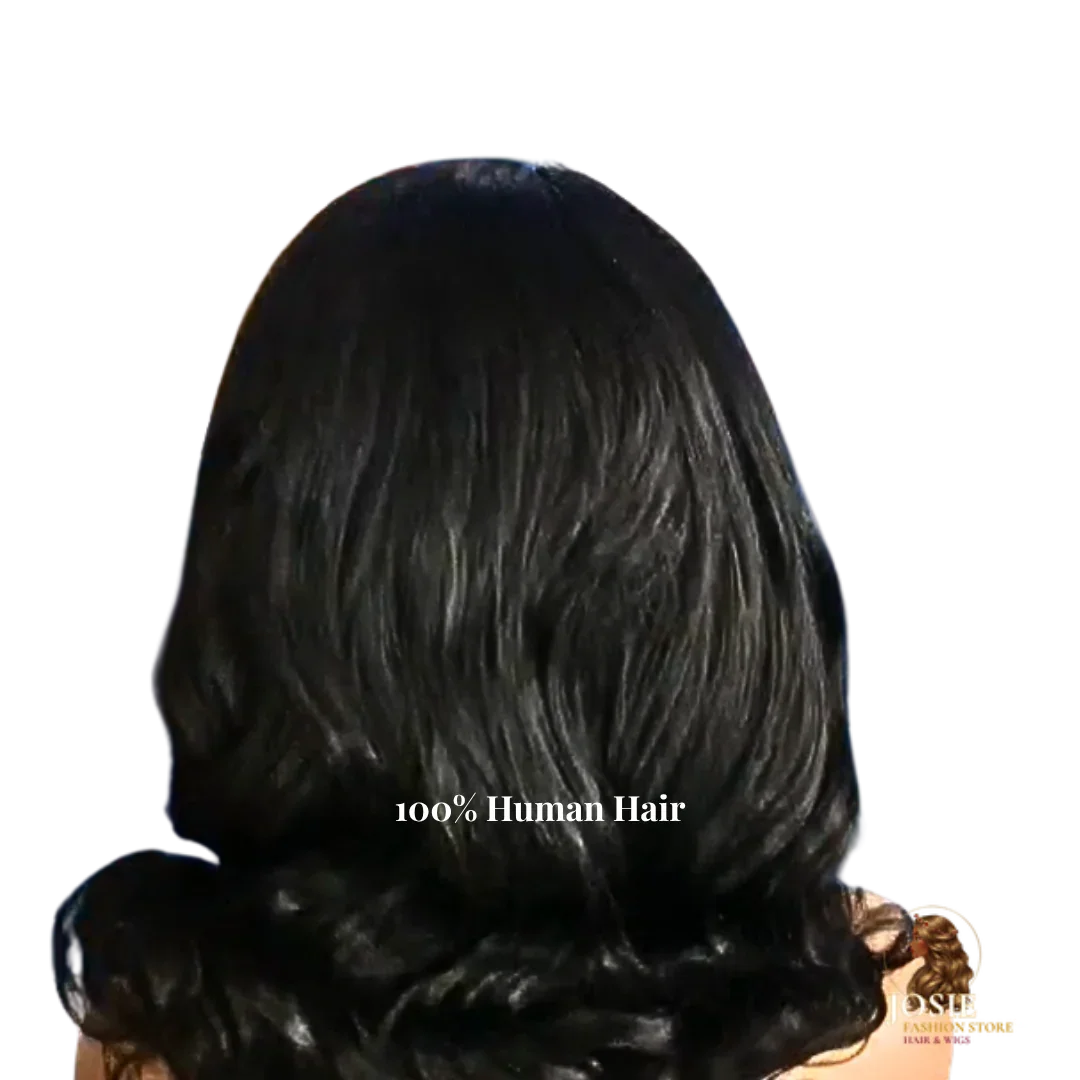 Body wave lace front wig 18 inch natural black 210% density front view