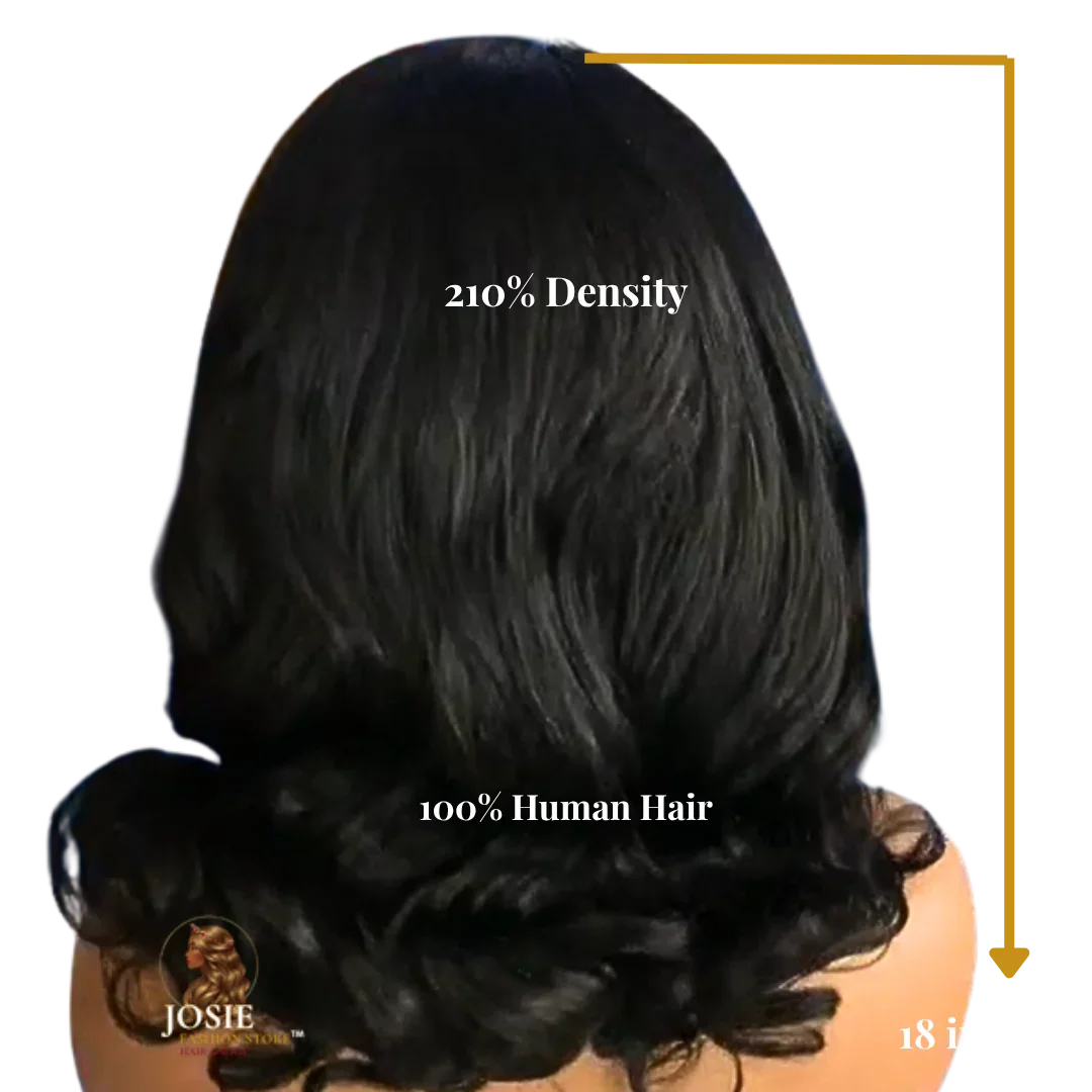 Body wave lace front wig 18 inch natural black 210% density front view