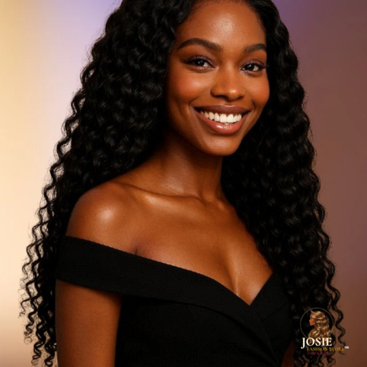 Loose deep wave lace front wig 22 inch natural black front view