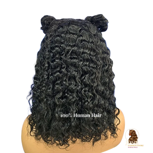 Water wave bob lace front wig 14 inch natural black front view