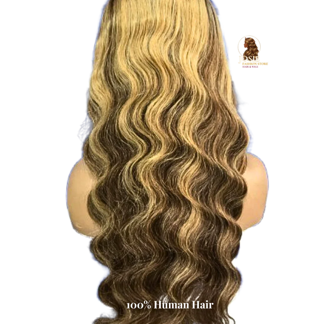 Body wave lace wig 26 inch P4/27 honey brown front view