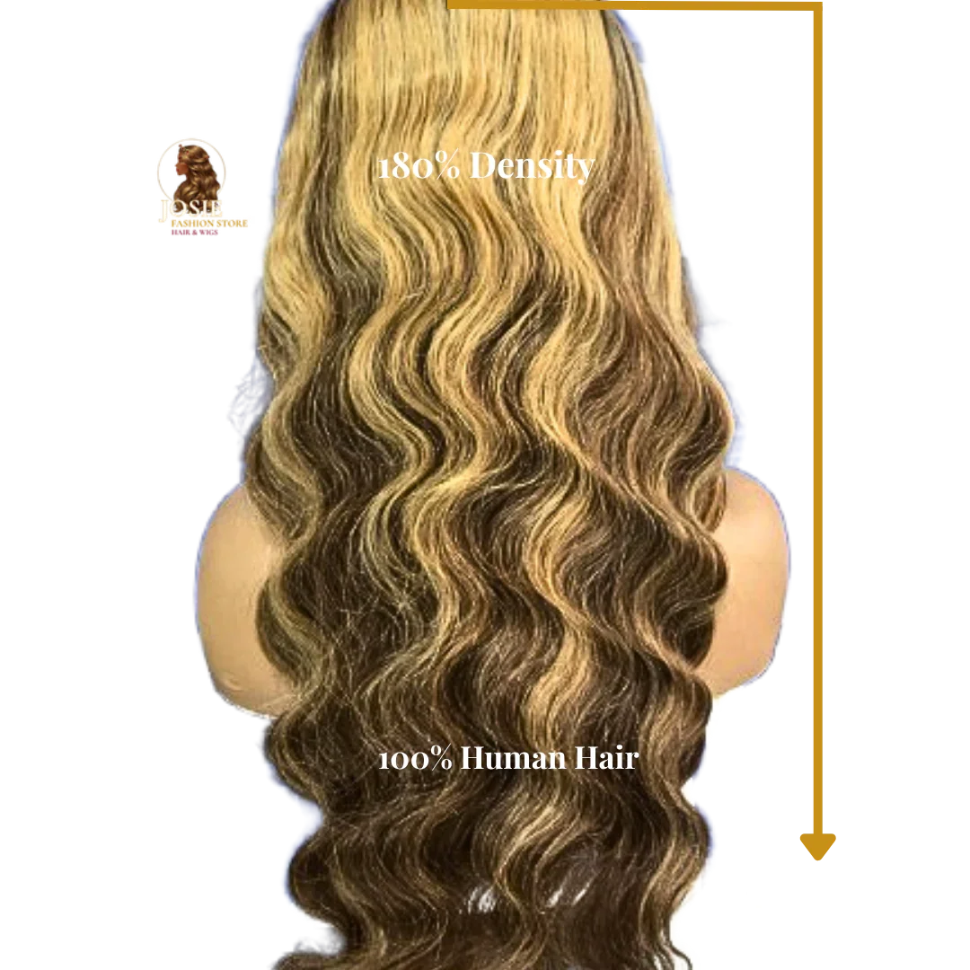 Body wave lace wig 26 inch P4/27 honey brown front view