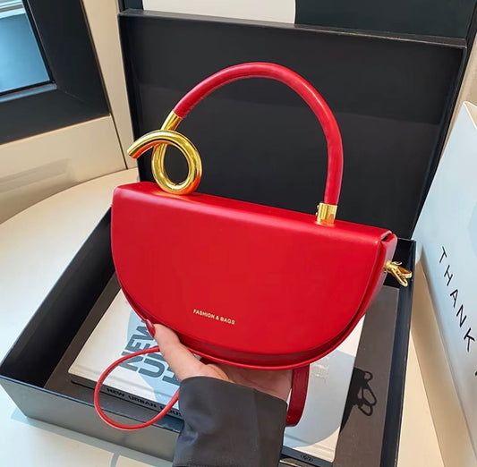 Women's Gold Ring Handle Half-Moon Saddle Bag – Top Handle and Crossbody