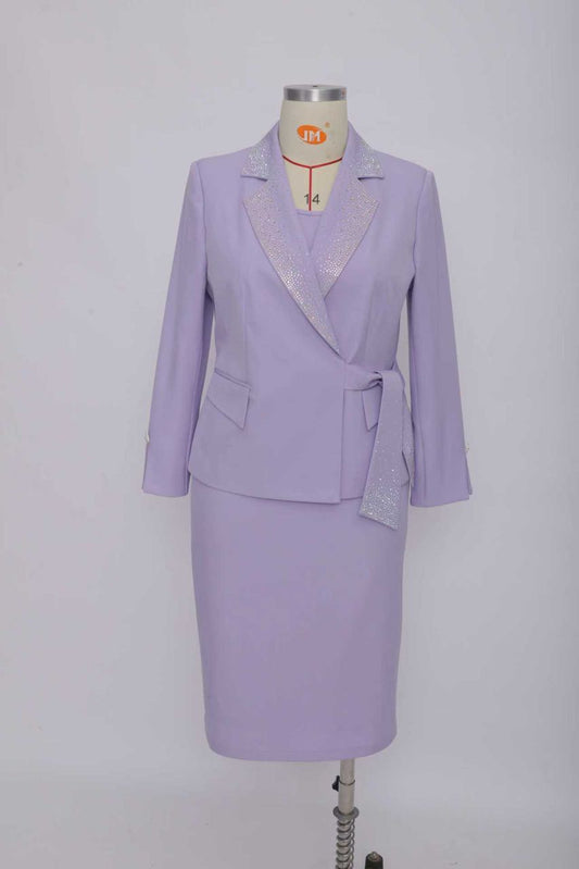 Women's Rhinestone 2-Piece Blazer & Skirt Suit Set – Church, Work & Events
