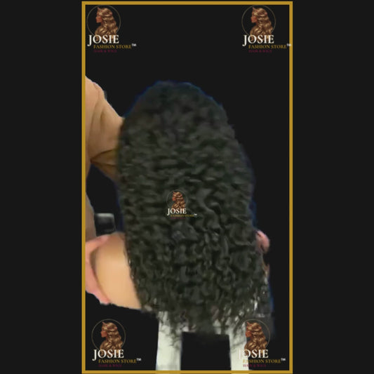 Loose deep wave lace front wig 22 inch natural black front view